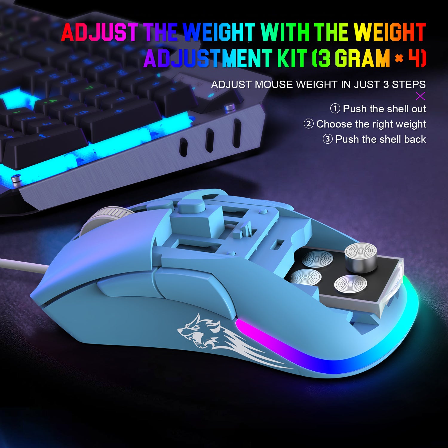 ZIYOU LANG D19 Wired RGB Gaming Mouse, 12000DPI, 7 Programmable Buttons, Adjustable Weights, Honeycomb Shell Mice for PC/PS4/XBOX