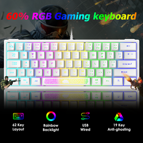 ZIYOU LANG K61 - 60% Compact Gaming Keyboard and Mouse Set UK Layout Ultralight 12000 DPI Breathable LED Honeycomb Shell Mouse