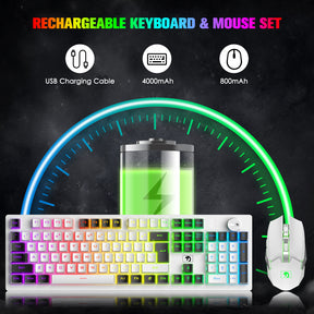 MAMBASNAKE K620 Wireless Gaming Keyboard & Mouse Combo,Mechanical Feel 100% Light Up Keyboard 4800mAh Rechargeable+PC Gaming Mice