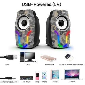 MAMBASNAKE CS-225 Stereo Volume Control Gaming Computer Speakers with 6 RGB Backlit Effect,USB Powered Wired Laptop Speakers with 3.5mm