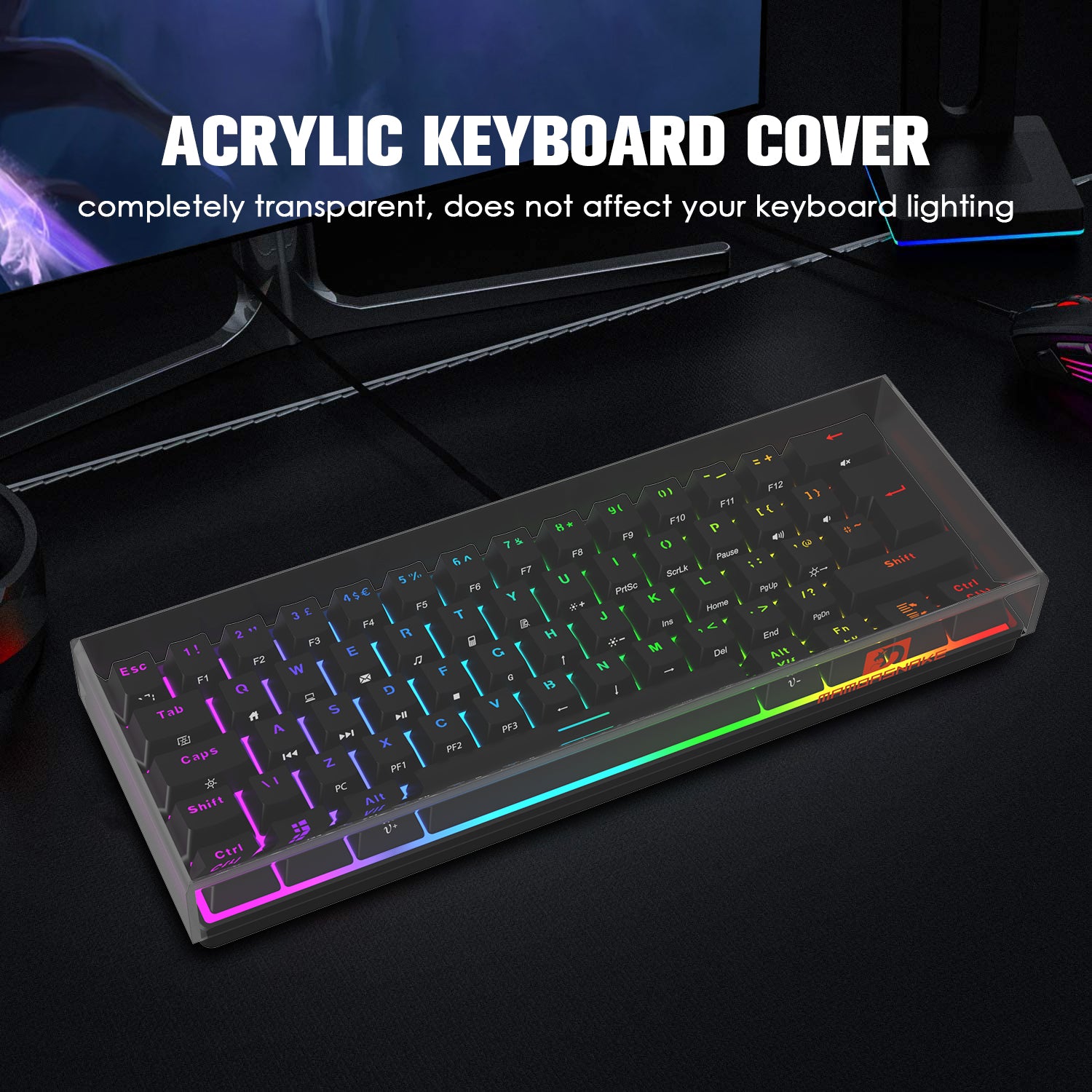 MAMBASNAKE Premium Acrylic Cover Dust Cover Waterproof Anti-Knock Clear Keyboard Cover for 60% Compact PC Keyboard, 11.5*4*1.1 in