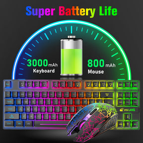 ZIYOU LANG T87 Wireless Gaming Keyboard and Mouse Combo with 87 Key Rainbow LED Backlight Rechargeable 3800mAh Battery Mechanical Feel Anti-ghosting Ergonomic Waterproof RGB Mute Mice for Computer PC Gamer (Black)