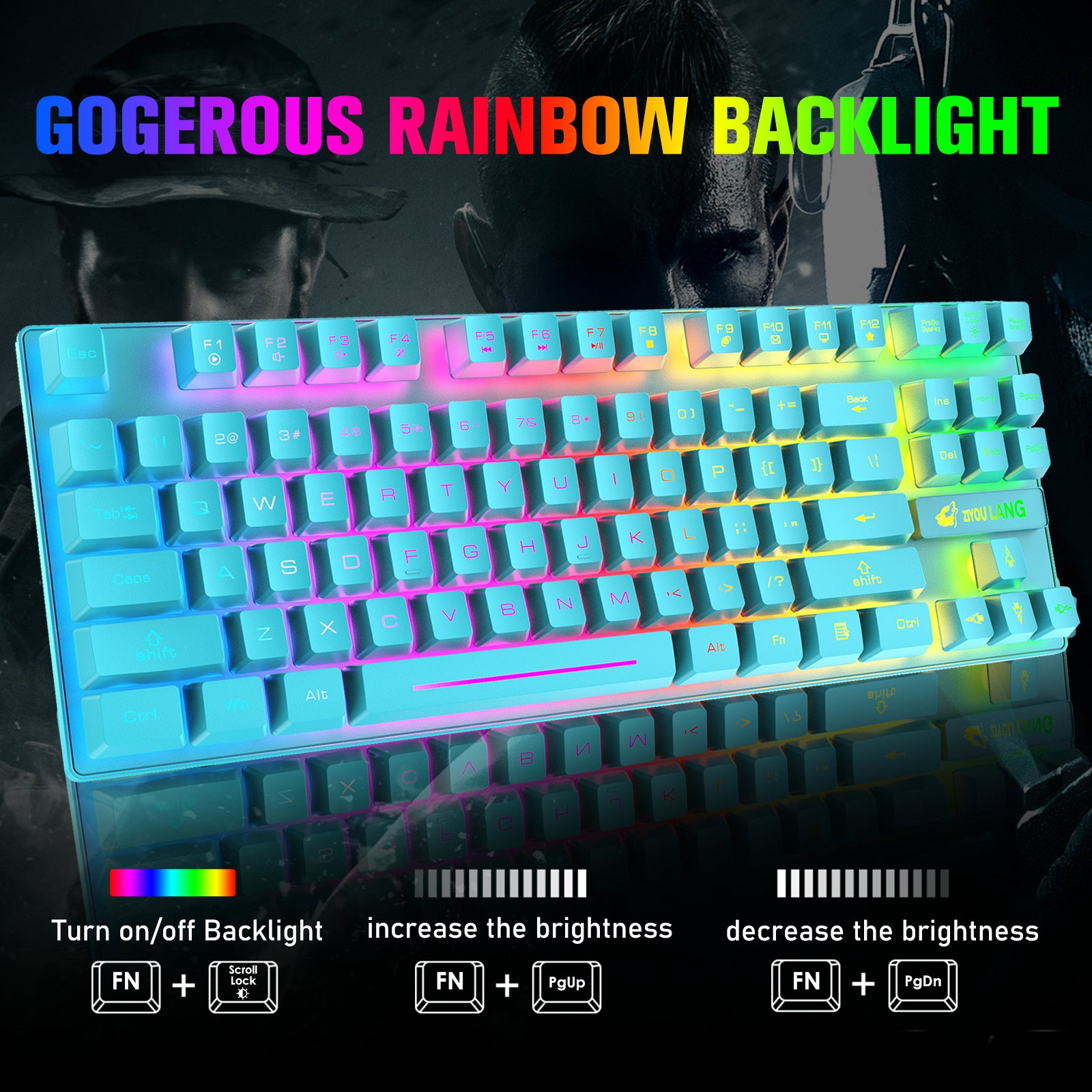 ZIYOU LANG T87 Wireless Gaming Keyboard and Mouse Combo with 87 Key Rainbow LED Backlight Rechargeable 3800mAh Battery Mechanical Feel Anti-ghosting Ergonomic Waterproof RGB Mute Mice for Computer PC Gamer (Black)