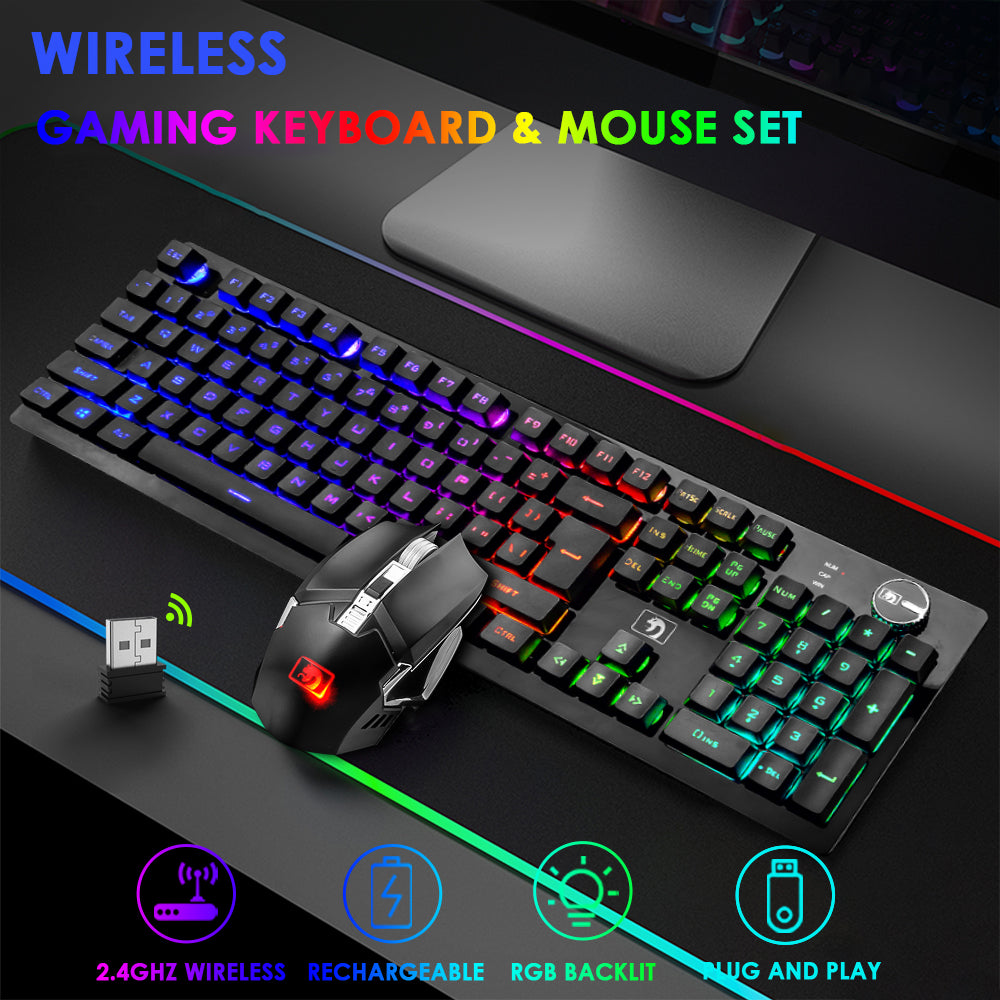 MAMBASNAKE K620 Wireless Gaming Keyboard & Mouse Combo,Mechanical Feel 100% Light Up Keyboard 4800mAh Rechargeable+PC Gaming Mice