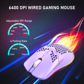 ZIYOU LANG M1 Wired Lightweight Gaming Mouse,6 RGB Backlit with 7 Buttons Programmable, Adjustable 6400DPI ,Ultralight Honeycomb Shell