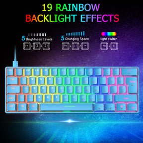 ZIYOU LANG T60 Mini 60% Percent Gaming Mechanical Keyboard UK Layout 19 Rainbow Light Up Compact Keyboard USB-C Cable for PC MAC