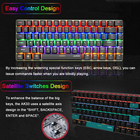 AJAZZ AK33 Gaming Mechanical Keyboard Type-C Computer Keyboard with Rainbow LED Backlit 82keys Anti-ghosting, Blue Switch