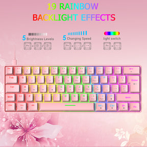 ZIYOU LANG T60 Mini 60% Percent Gaming Mechanical Keyboard UK Layout 19 Rainbow Light Up Compact Keyboard USB-C Cable for PC MAC