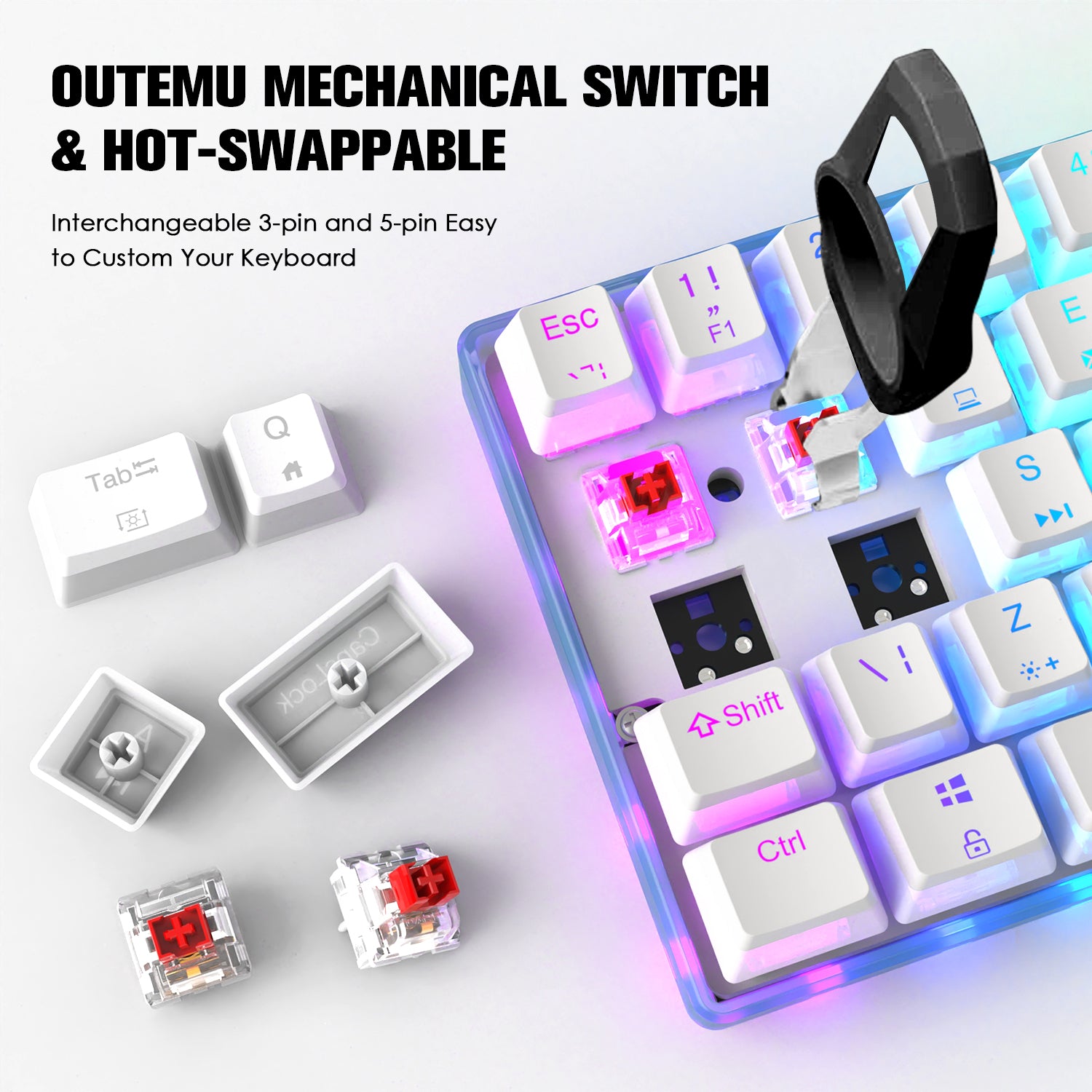 MAGIC-REFINER MK-1 60% Wired Mechanical Gaming Keyboard, PBT Pudding Keycaps, Hot-Swappable, 18 RGB Backlit, Outemu Red Switch, for PC/PS4/Xbox