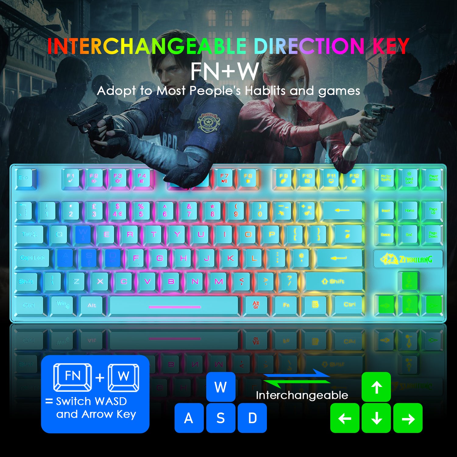 ZIYOU LANG T2 Gaming Keyboard and Mouse, Mechanical Feel Keyboard,RGB 6400 DPI Lightweight Gaming Mouse for Windows PC Gamers