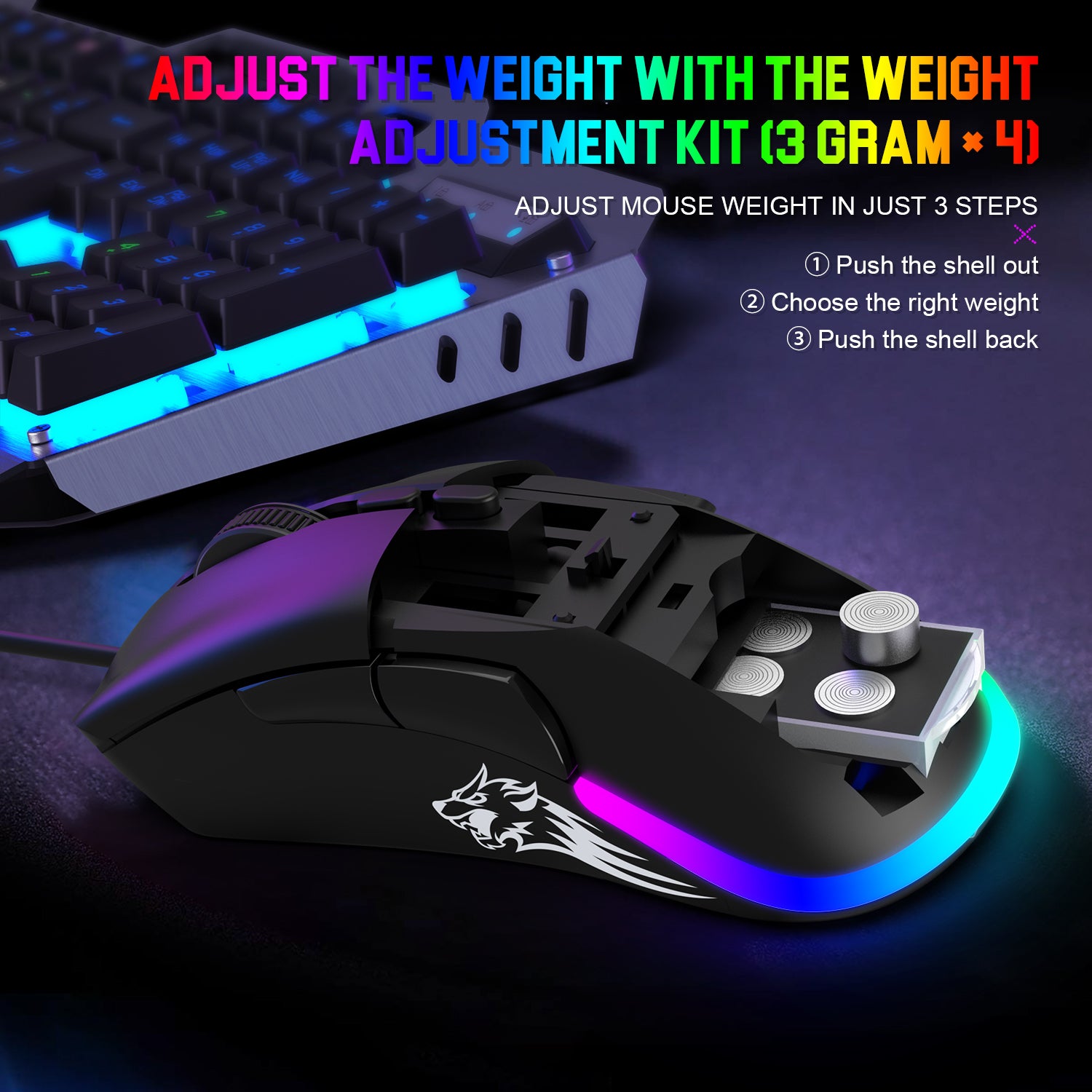 ZIYOU LANG D19 Wired RGB Gaming Mouse, 12000DPI, 7 Programmable Buttons, Adjustable Weights, Honeycomb Shell Mice for PC/PS4/XBOX