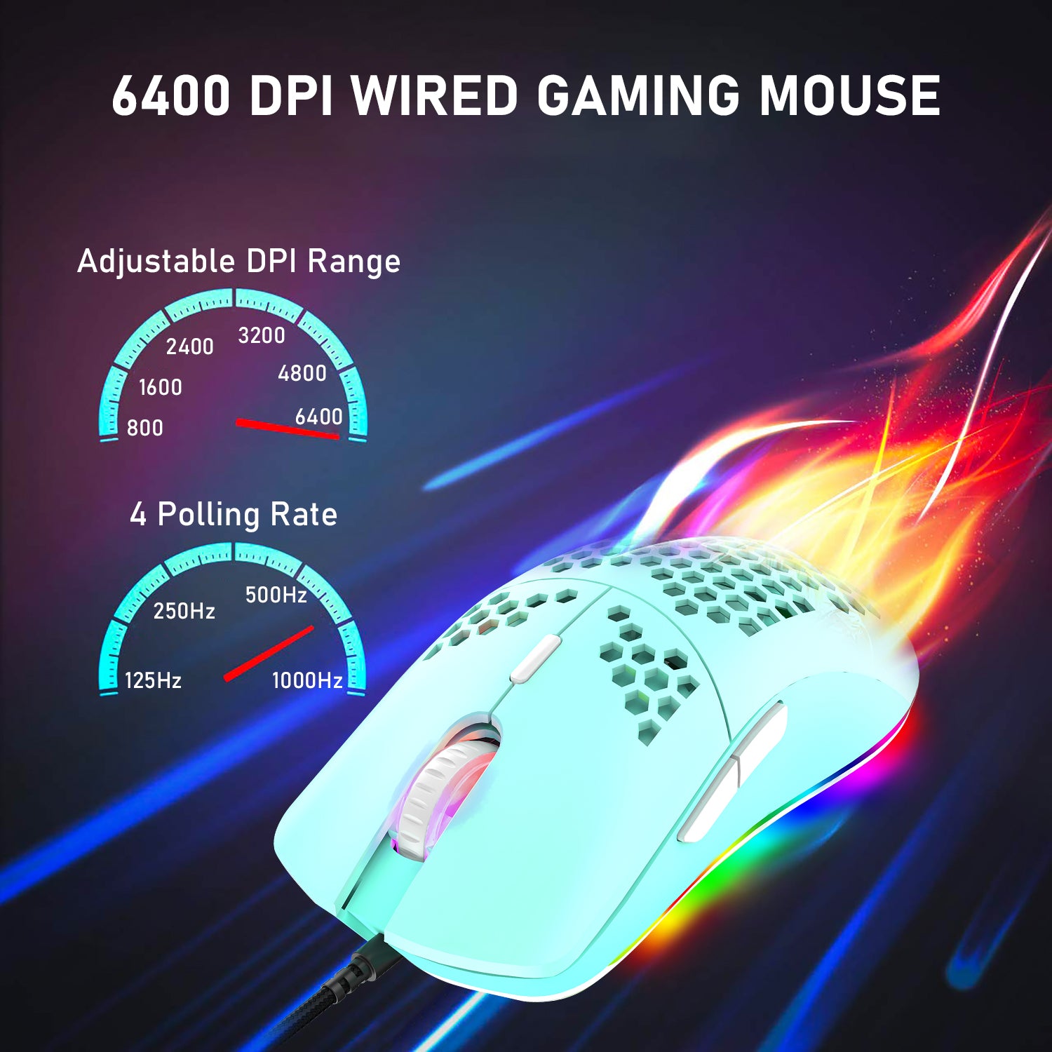 ZIYOU LANG M1 Wired Lightweight Gaming Mouse,6 RGB Backlit with 7 Buttons Programmable, Adjustable 6400DPI ,Ultralight Honeycomb Shell