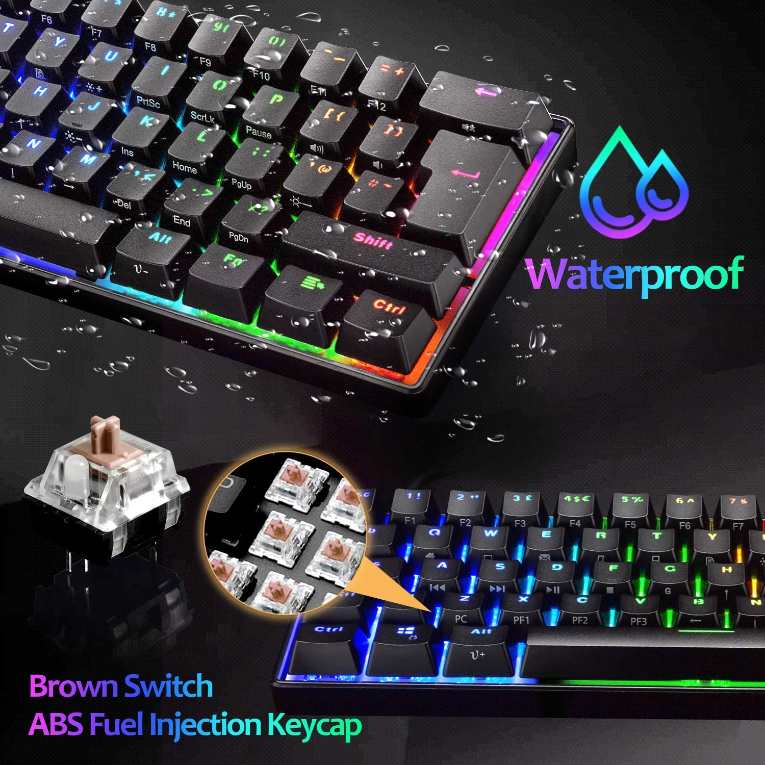 MAGIC-REFINER MK21 60% True Mechanical Gaming Keyboard UK Layout Type C Wired 62 Keys 14 Chroma RGB Backlight Keyboard Full Anti-ghosting