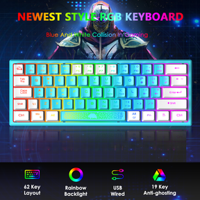 ZIYOU LANG K61 - 60 Percent Compact Gaming Keyboard UK Layout Ultralight LED Backlit Mechanical Feel PS4 Laptop PC Accessories