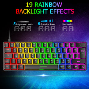 ZIYOU LANG T60 Mini 60% Percent Gaming Mechanical Keyboard UK Layout 19 Rainbow Light Up Compact Keyboard USB-C Cable for PC MAC