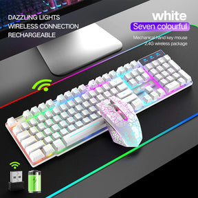 ZIYOU LANG T3 Wireless Rainbow Backlit 2.4G Rechargeable Mechanical Feel Gaming Keyboard+2400DPI 6 Buttons LED Gaming Mouse+Mouse Pad