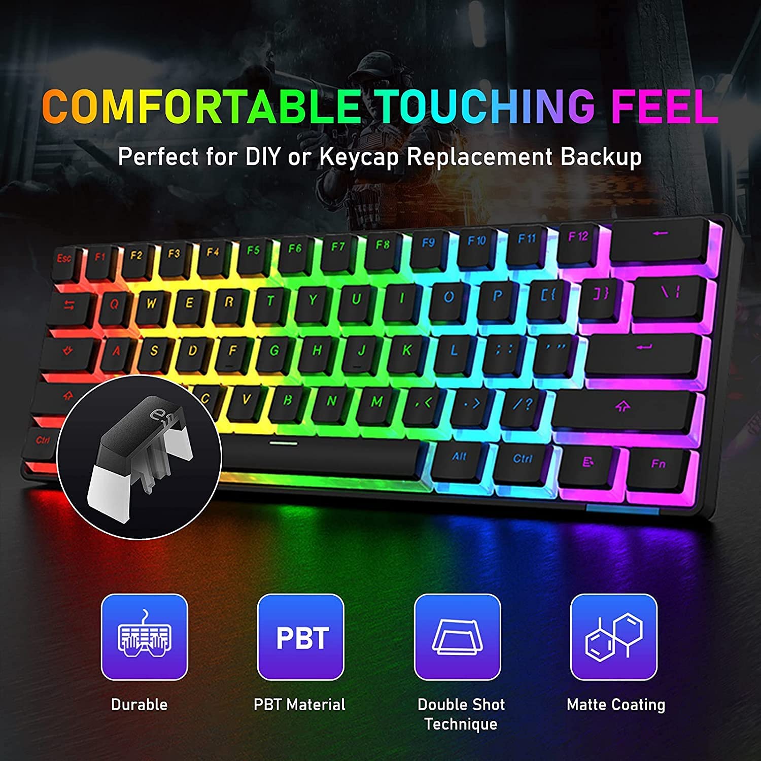 AJAZZ PBT Pudding Keycaps with Keycap Puller 108 Key Double Shot Keycaps Translucent Layer OEM Profile Keycap Full 104 Key/60% Compact 61 Key/68 Key