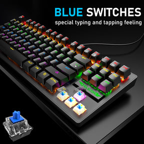 FELiCON K2 Wired 80% Percent Mechanical Gaming Keyboard UK Layout Rainbow Light Up Keyboard Compact 88 Keys Ergonomic for PC Mac