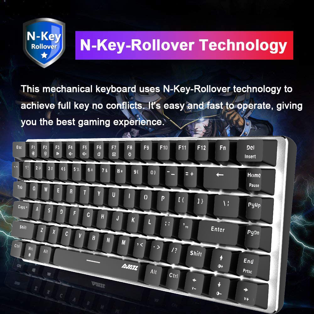 AJAZZ AK33 Gaming Mechanical Keyboard Type-C Computer Keyboard with Rainbow LED Backlit 82keys Anti-ghosting, Blue Switch