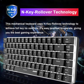 AJAZZ AK33 Gaming Mechanical Keyboard Type-C Computer Keyboard with Rainbow LED Backlit 82keys Anti-ghosting, Blue Switch