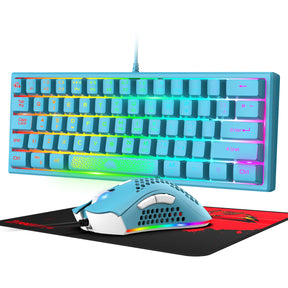 ZIYOU LANG K61 - 60% Compact Gaming Keyboard and Mouse Set UK Layout Ultralight 12000 DPI Breathable LED Honeycomb Shell Mouse