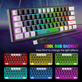 ZIYOU LANG K61 - 60 Percent Compact Gaming Keyboard UK Layout Ultralight LED Backlit Mechanical Feel PS4 Laptop PC Accessories