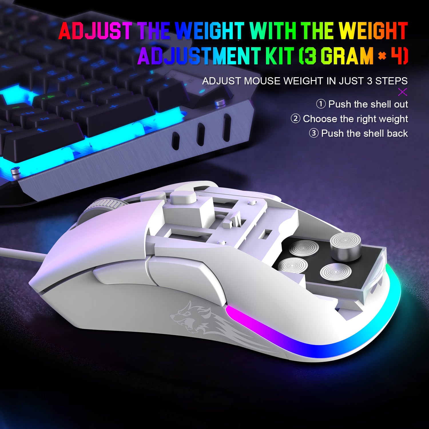 ZIYOU LANG D19 Wired RGB Gaming Mouse, 12000DPI, 7 Programmable Buttons, Adjustable Weights, Honeycomb Shell Mice for PC/PS4/XBOX