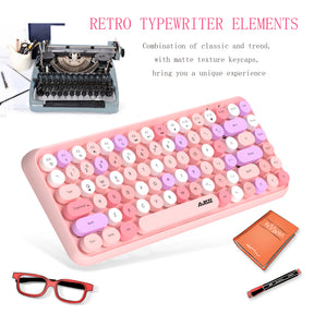 AJAZZ 308i Retro Wireless Keyboard, Cute Round Compact 84 Keys Silent Bluetooth Keyboard, Typewriter Design for iPad, PC, Laptop