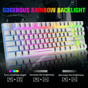 ZIYOU LANG T87 Wireless Gaming Keyboard and Mouse Combo with 87 Key Rainbow LED Backlight Rechargeable 3800mAh Battery Mechanical Feel Anti-ghosting Ergonomic Waterproof RGB Mute Mice for Computer PC Gamer (Black)