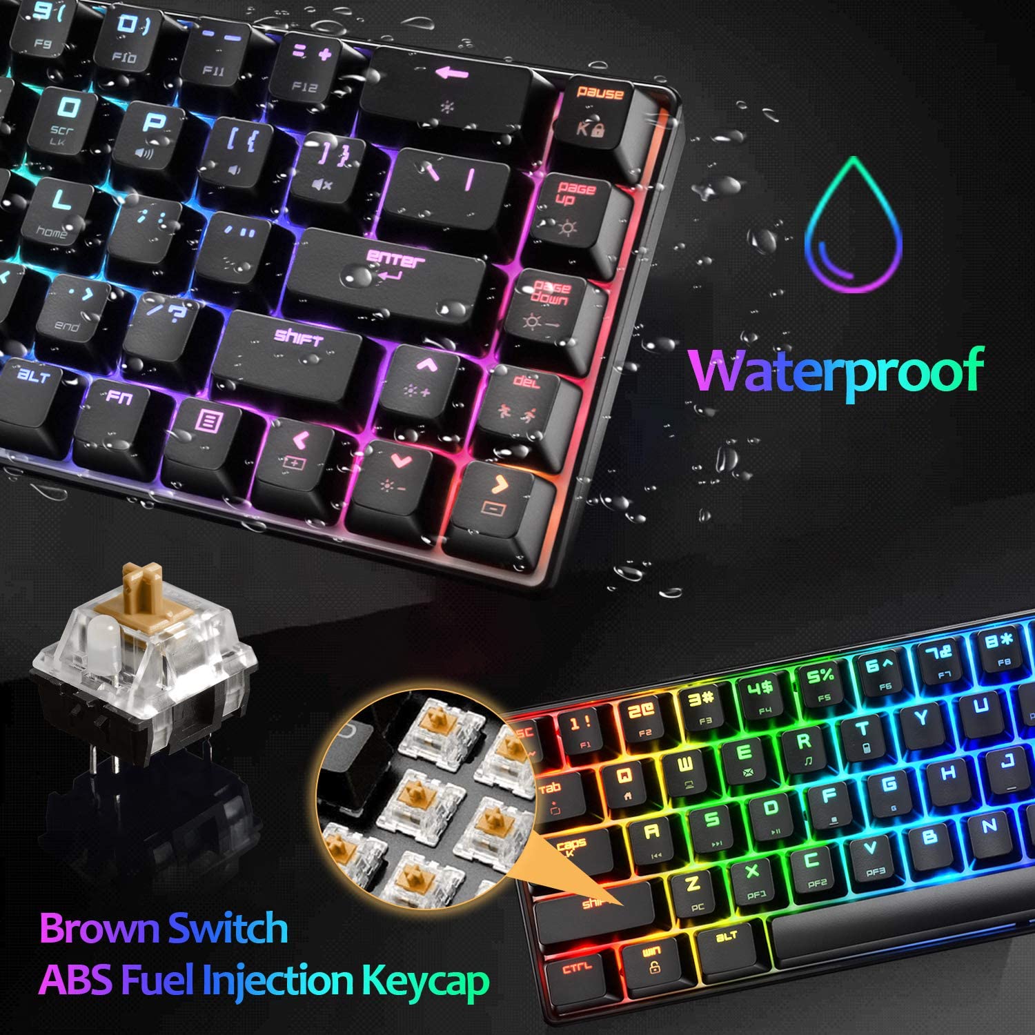 MAGIC-REFINER MK14 60% Mechanical Gaming Keyboard Type C Wired 68 Keys LED illuminated 18 Chroma RGB Lighting Clicky Switches Anti-ghosting