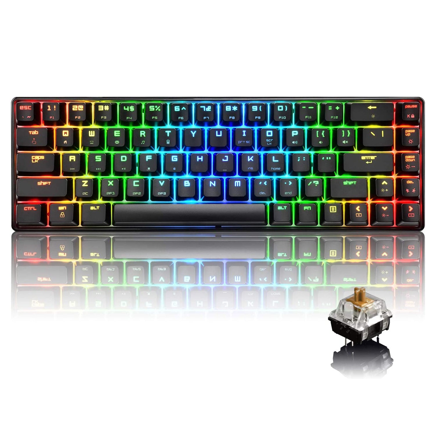 MAGIC-REFINER MK14 60% Mechanical Gaming Keyboard Type C Wired 68 Keys LED illuminated 18 Chroma RGB Lighting Clicky Switches Anti-ghosting