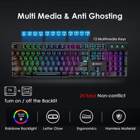 ZIYOU LANG T3 Wireless Rainbow Backlit 2.4G Rechargeable Mechanical Feel Gaming Keyboard+2400DPI 6 Buttons LED Gaming Mouse+Mouse Pad