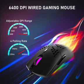 ZIYOU LANG M1 Wired Lightweight Gaming Mouse,6 RGB Backlit with 7 Buttons Programmable, Adjustable 6400DPI ,Ultralight Honeycomb Shell