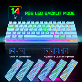 MAGIC-REFINER MK22 Compact 60% Mechanical Gaming Keyboard with all key Anti-ghosting , 61 Key Rainbow RGB Backlit Metal Plate Type-C