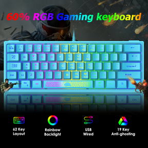 ZIYOU LANG K61 - 60% Compact Gaming Keyboard and Mouse Set UK Layout Ultralight 12000 DPI Breathable LED Honeycomb Shell Mouse