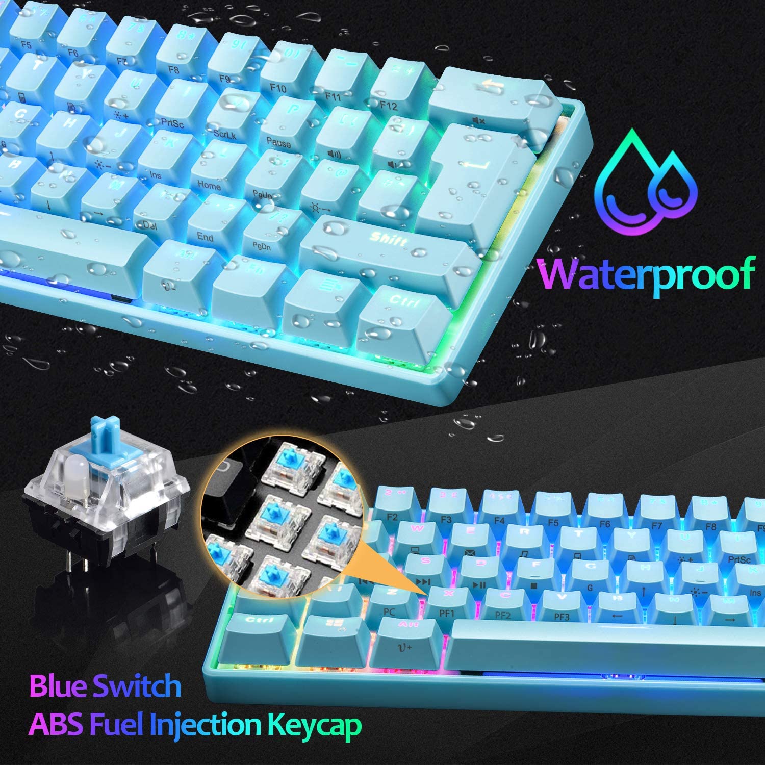 MAGIC-REFINER MK21 60% True Mechanical Gaming Keyboard UK Layout Type C Wired 62 Keys 14 Chroma RGB Backlight Keyboard Full Anti-ghosting