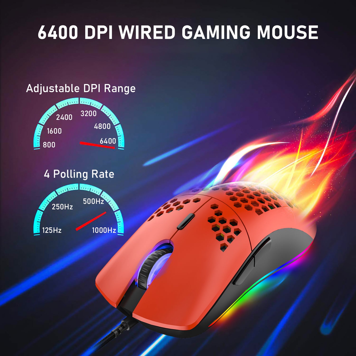 ZIYOU LANG M1 Wired Lightweight Gaming Mouse,6 RGB Backlit with 7 Buttons Programmable, Adjustable 6400DPI ,Ultralight Honeycomb Shell