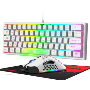 ZIYOU LANG K61 - 60% Compact Gaming Keyboard and Mouse Set UK Layout Ultralight 12000 DPI Breathable LED Honeycomb Shell Mouse