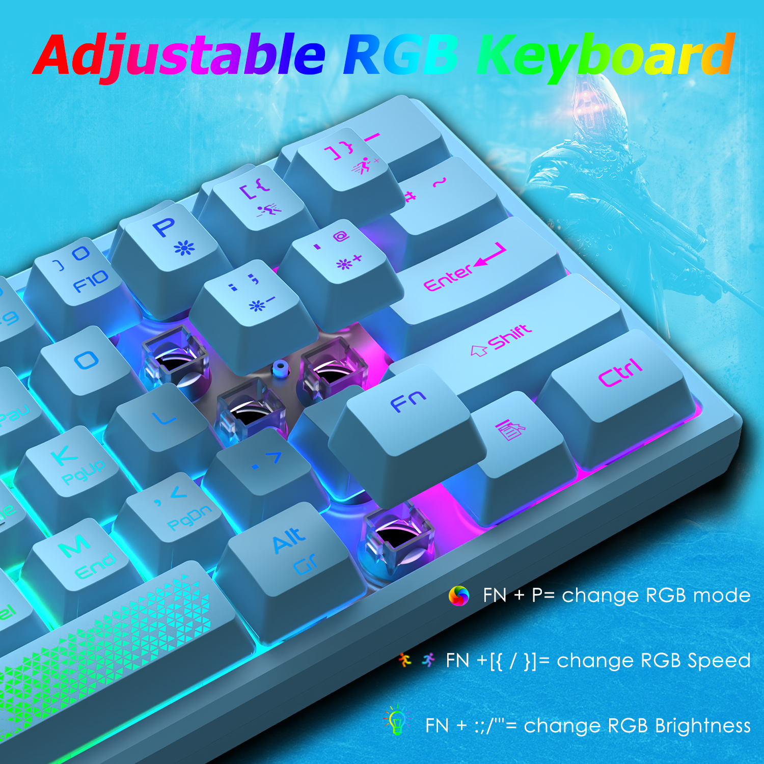 ZIYOU LANG K61 - 60 Percent Compact Gaming Keyboard UK Layout Ultralight LED Backlit Mechanical Feel PS4 Laptop PC Accessories