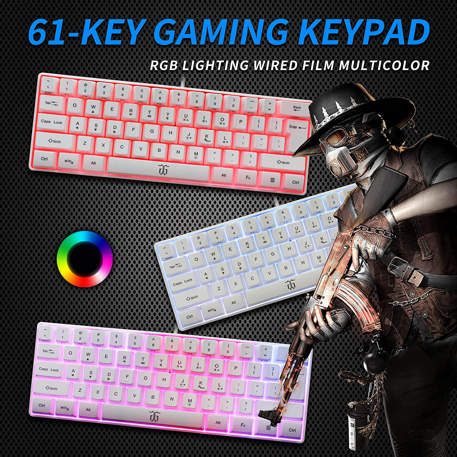 V700 60% Wired Gaming Keyboard, RGB Backlit Ultra-Compact Mini Keyboard, Mini Ergonomic 61 Keys Keyboard,Mechanical Feel Type-C USB Waterproof for PC/Mac Gamer, Typist