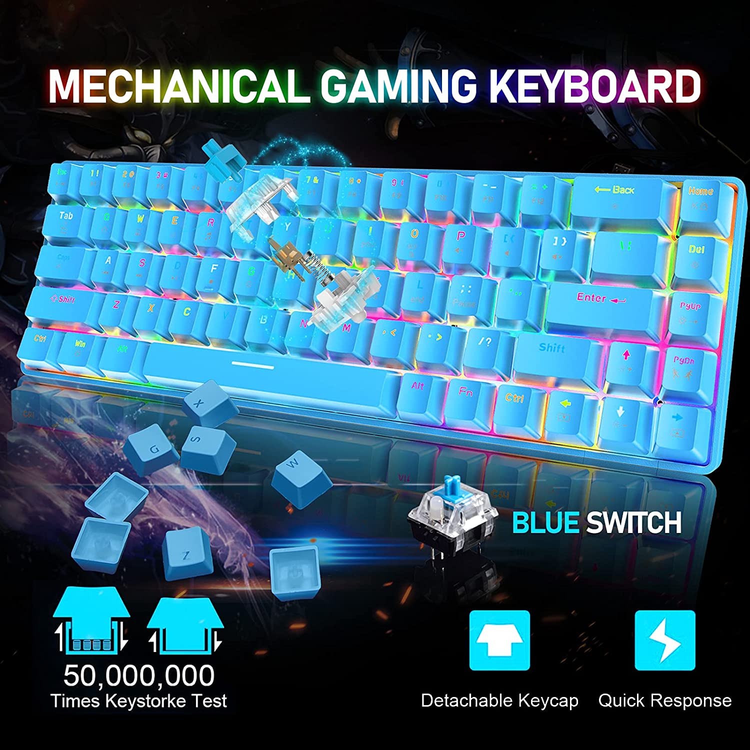 ZIYOU LANG T8 60% Mechanical Mini Gaming Keyboard Compact Type C Wired 68 Keys LED Backlit USB Waterproof Keyboard 18 Chroma RGB