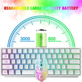 ZIYOU LANG T61 60% Ultra Compact Wireless Gaming Keyboard and Mouse Set with Mousepad 2400 DPI Rainbow Backlit 3800 mAh Rechargeable