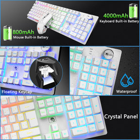 MAMBASNAKE K620 Wireless Gaming Keyboard & Mouse Combo,Mechanical Feel 100% Light Up Keyboard 4800mAh Rechargeable+PC Gaming Mice