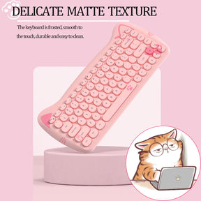 AJAZZ 3060i Wireless Cute Computer Keyboard Lovely Cat Silent Office Bluetooth Keyboard Retro Round Matte Texture Keycap for iPad Laptop