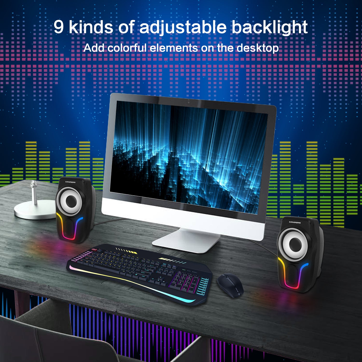 MAMBASNAKE CS-225 Stereo Volume Control Gaming Computer Speakers with 6 RGB Backlit Effect,USB Powered Wired Laptop Speakers with 3.5mm