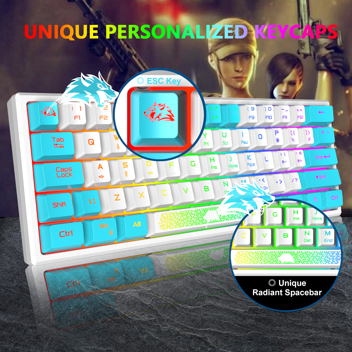 ZIYOU LANG K61 - 60 Percent Compact Gaming Keyboard UK Layout Ultralight LED Backlit Mechanical Feel PS4 Laptop PC Accessories