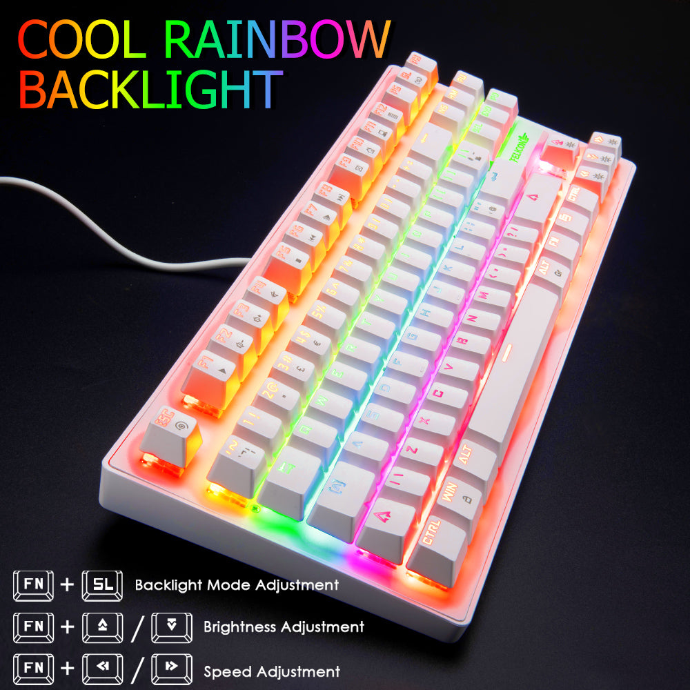 FELiCON K2 Wired 80% Percent Mechanical Gaming Keyboard UK Layout Rainbow Light Up Keyboard Compact 88 Keys Ergonomic for PC Mac