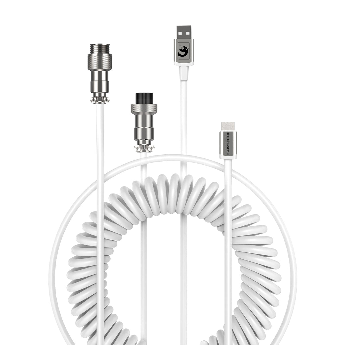 MAMBASNAKE C01 Gaming Keyboard Cable, Coiled Aviator Cable Type-C to USB-A, with Detachable Metal Aviation Connector, TPU Cables