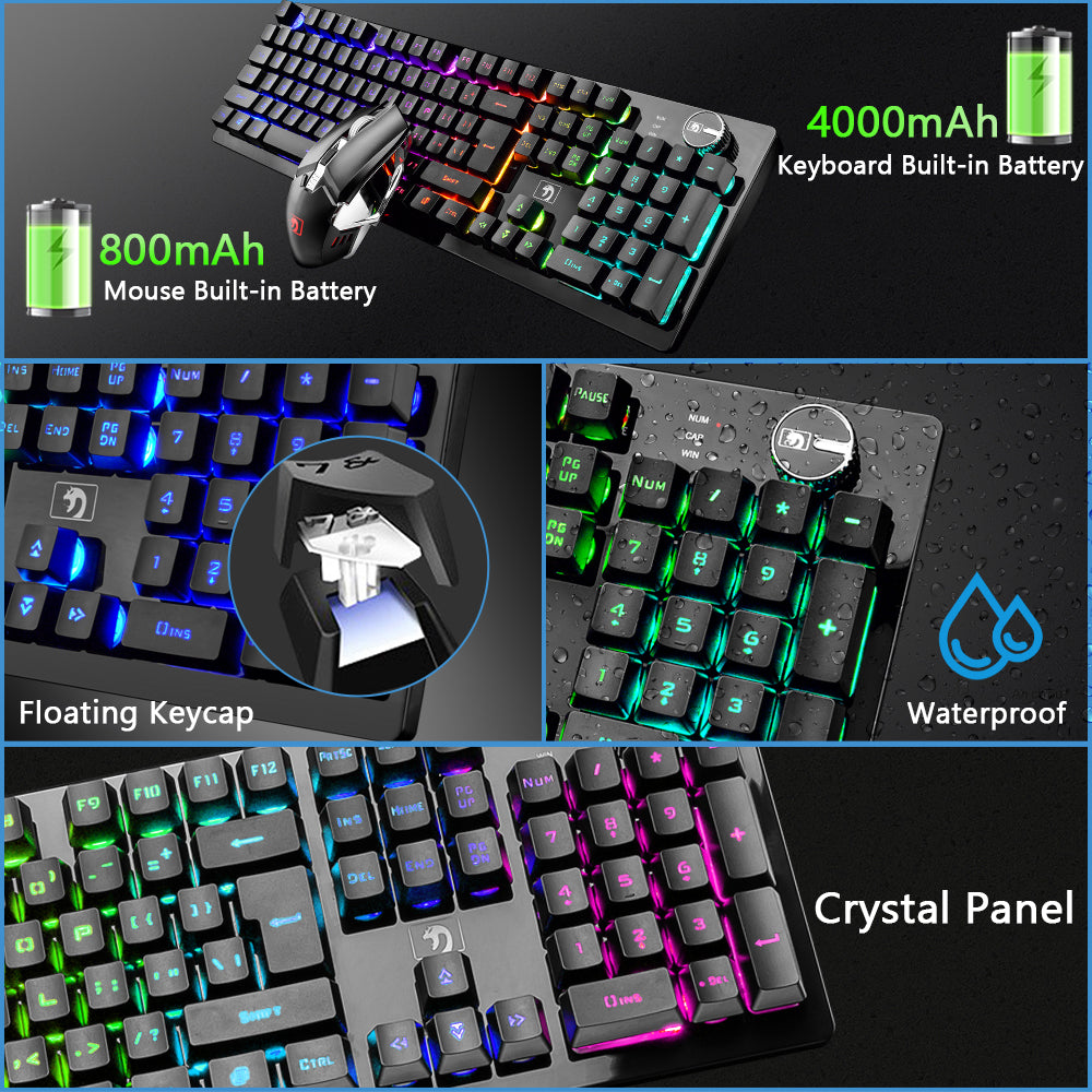 MAMBASNAKE K620 Wireless Gaming Keyboard & Mouse Combo,Mechanical Feel 100% Light Up Keyboard 4800mAh Rechargeable+PC Gaming Mice