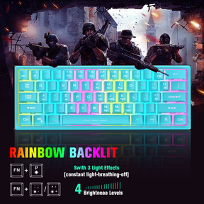 ZIYOU LANG T61 60% Ultra Compact Wireless Gaming Keyboard and Mouse Set with Mousepad 2400 DPI Rainbow Backlit 3800 mAh Rechargeable